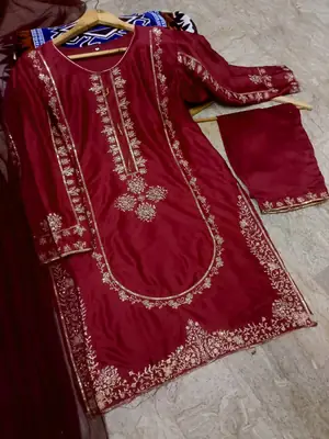 3 Pcs Women's Stitched Shamoz Silk Sequins Embroidered Suit thumbnail 2