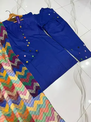 3 Pcs Women's Stitched Cotton Sheesha Work Suit thumbnail 2