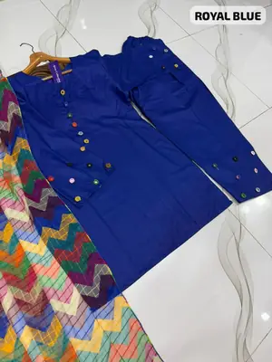 3 Pcs Women's Stitched Cotton Sheesha Work Suit thumbnail 4