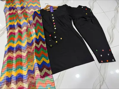 3 Pcs Women's Stitched Cotton Sheesha Work Suit thumbnail 2