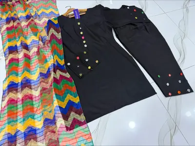3 Pcs Women's Stitched Cotton Sheesha Work Suit thumbnail 5