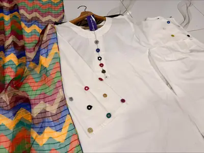 3 Pcs Women's Stitched Cotton Sheesha Work Suit thumbnail 5