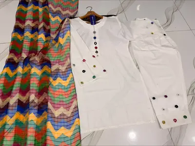 3 Pcs Women's Stitched Cotton Sheesha Work Suit thumbnail 6