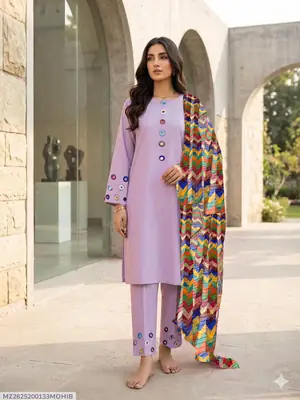 3 Pcs Women's Stitched Cotton Sheesha Work Suit