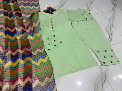 3 Pcs Women's Stitched Cotton Sheesha Work Suit thumbnail 3