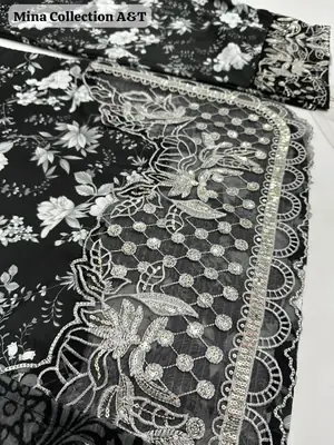 3 Pcs Women's Stitched Lawn Embroidered Suit thumbnail 3