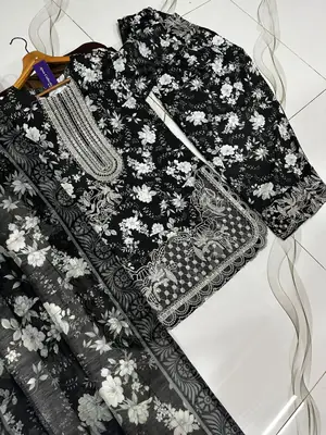3 Pcs Women's Stitched Lawn Embroidered Suit thumbnail 5