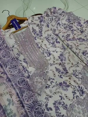 3 Pcs Women's Stitched Lawn Embroidered Suit thumbnail 3