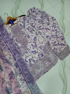 3 Pcs Women's Stitched Lawn Embroidered Suit thumbnail 4