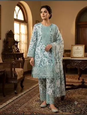 3 Pcs Women's Stitched Lawn Embroidered Suit