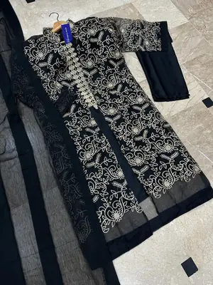 4 Pcs Women's Stitched Shamoz Silk Embroidered Suit thumbnail 3