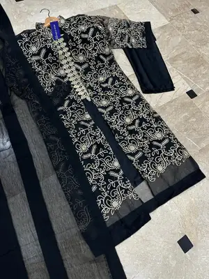 4 Pcs Women's Stitched Shamoz Silk Embroidered Suit thumbnail 4