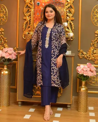 4 Pcs Women's Stitched Shamoz Silk Embroidered Suit thumbnail 2