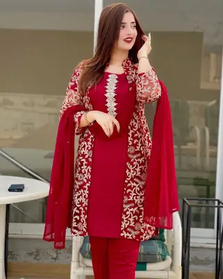 4 Pcs Women's Stitched Shamoz Silk Embroidered Suit