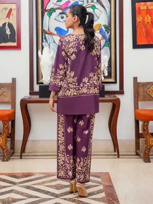 2 Pcs Women's Stitched Silk Printed Shirt And Trouser thumbnail 3