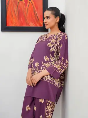 2 Pcs Women's Stitched Silk Printed Shirt And Trouser thumbnail 4