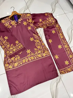 2 Pcs Women's Stitched Silk Printed Shirt And Trouser thumbnail 6