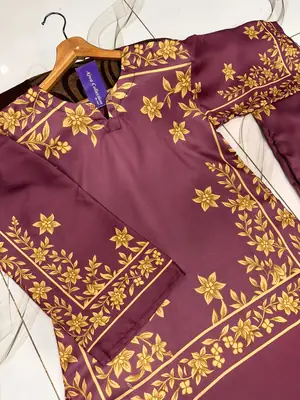 2 Pcs Women's Stitched Silk Printed Shirt And Trouser thumbnail 7