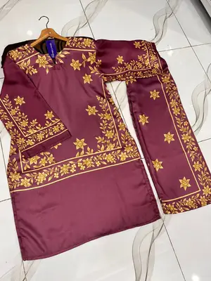 2 Pcs Women's Stitched Silk Printed Shirt And Trouser thumbnail 8