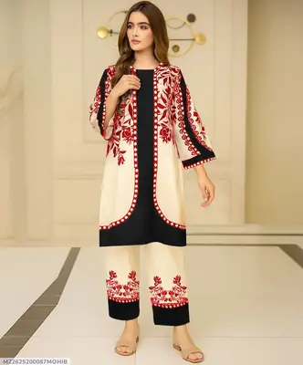 2 Pcs Women's Stitched Lawn Printed Shirt And Trouser