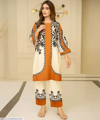 2 Pcs Women's Stitched Lawn Printed Shirt And Trouser