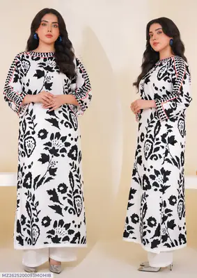 2 Pcs Women's Stitched Swiss Lawn Printed Shirt And Trouser