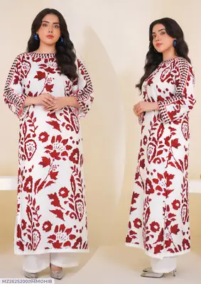 2 Pcs Women's Stitched Swiss Lawn Printed Shirt And Trouser