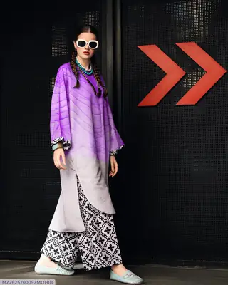 2 Pcs Women's Stitched Swiss Lawn Printed Shirt And Trouser