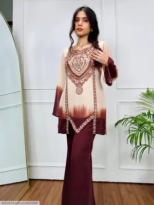 2 Pcs Women's Stitched Swiss Lawn Printed Co-Ord Set