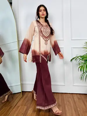 2 Pcs Women's Stitched Swiss Lawn Printed Co-Ord Set thumbnail 2