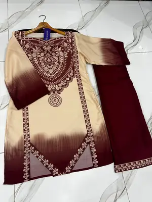 2 Pcs Women's Stitched Swiss Lawn Printed Co-Ord Set thumbnail 3