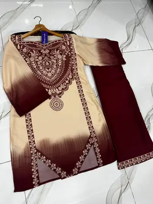 2 Pcs Women's Stitched Swiss Lawn Printed Co-Ord Set thumbnail 6