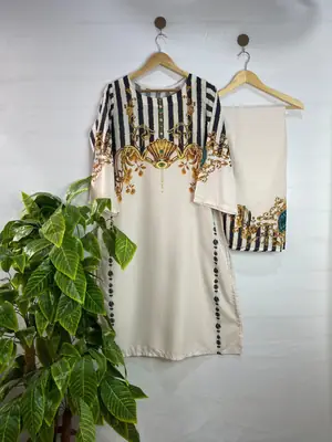 2 Pcs Women's Stitched Swiss Lawn Printed Shirt And Trouser thumbnail 5