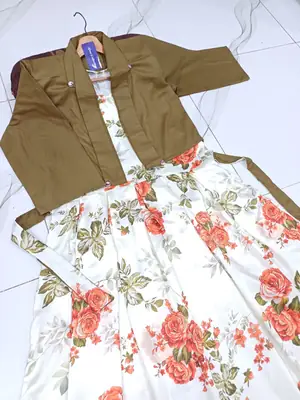 2 Pcs Women's Stitched Silk Printed Maxi And Jacket thumbnail 2