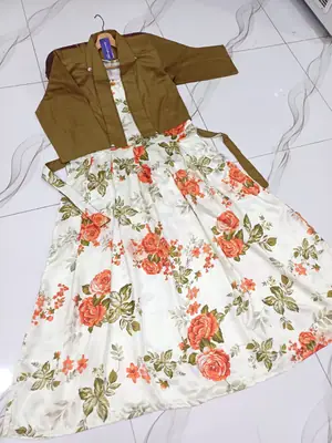 2 Pcs Women's Stitched Silk Printed Maxi And Jacket thumbnail 3