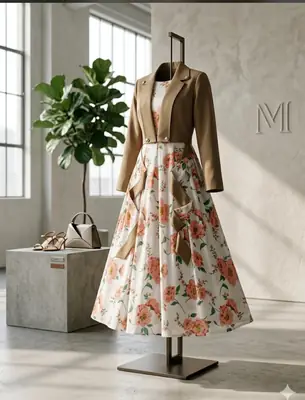 2 Pcs Women's Stitched Silk Printed Maxi And Jacket thumbnail 5