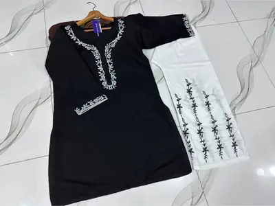 2 Pcs Women's Stitched Cotton Embroidered Shirt And Trouser thumbnail 2
