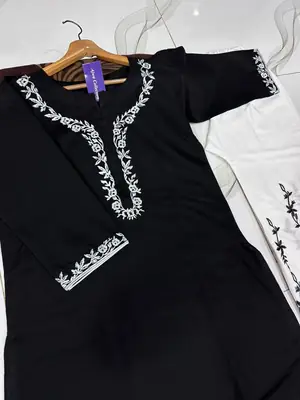 2 Pcs Women's Stitched Cotton Embroidered Shirt And Trouser thumbnail 3