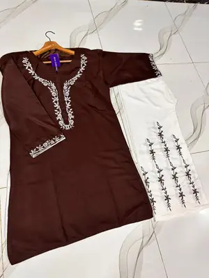 2 Pcs Women's Stitched Cotton Embroidered Shirt And Trouser thumbnail 2