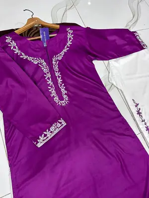2 Pcs Women's Stitched Cotton Embroidered Shirt And Trouser thumbnail 4