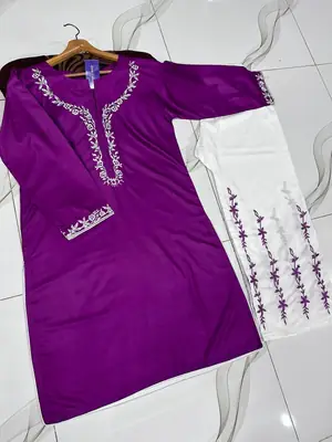 2 Pcs Women's Stitched Cotton Embroidered Shirt And Trouser thumbnail 5