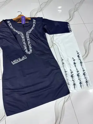 2 Pcs Women's Stitched Cotton Embroidered Shirt And Trouser thumbnail 3