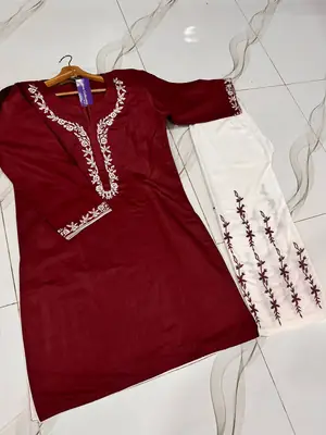 2 Pcs Women's Stitched Cotton Embroidered Shirt And Trouser thumbnail 2