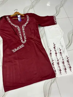 2 Pcs Women's Stitched Cotton Embroidered Shirt And Trouser thumbnail 3