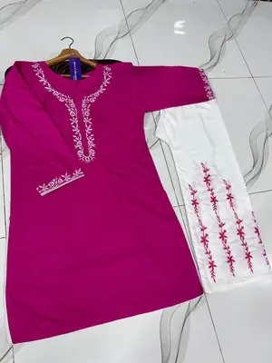 2 Pcs Women's Stitched Cotton Embroidered Shirt And Trouser thumbnail 3