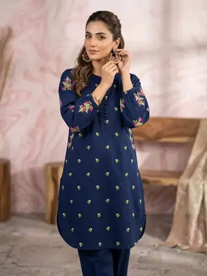 2 Pcs Women's Stitched Cotton Embroidered Shirt And Trouser