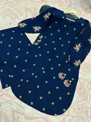 2 Pcs Women's Stitched Cotton Embroidered Shirt And Trouser thumbnail 3
