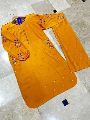 2 Pcs Women's Stitched Cotton Embroidered Shirt And Trouser thumbnail 4