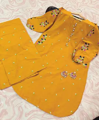 2 Pcs Women's Stitched Cotton Embroidered Shirt And Trouser thumbnail 5