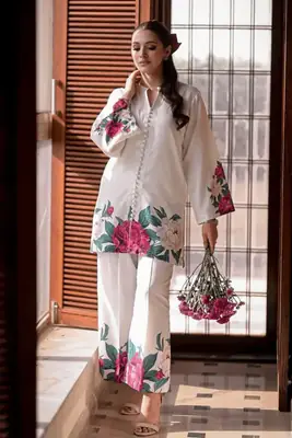 2 Pcs Women's Stitched Silk Printed Co-Ord Set